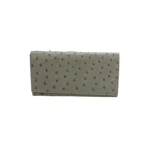 Designer Womens Ostrich Tri-Fold Snap Closure Card Wallet Gray